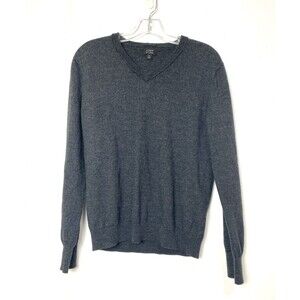J. Crew Sweater Top Size M 100% Merino Wool Womens Dark Gray V Neck Soft Slim